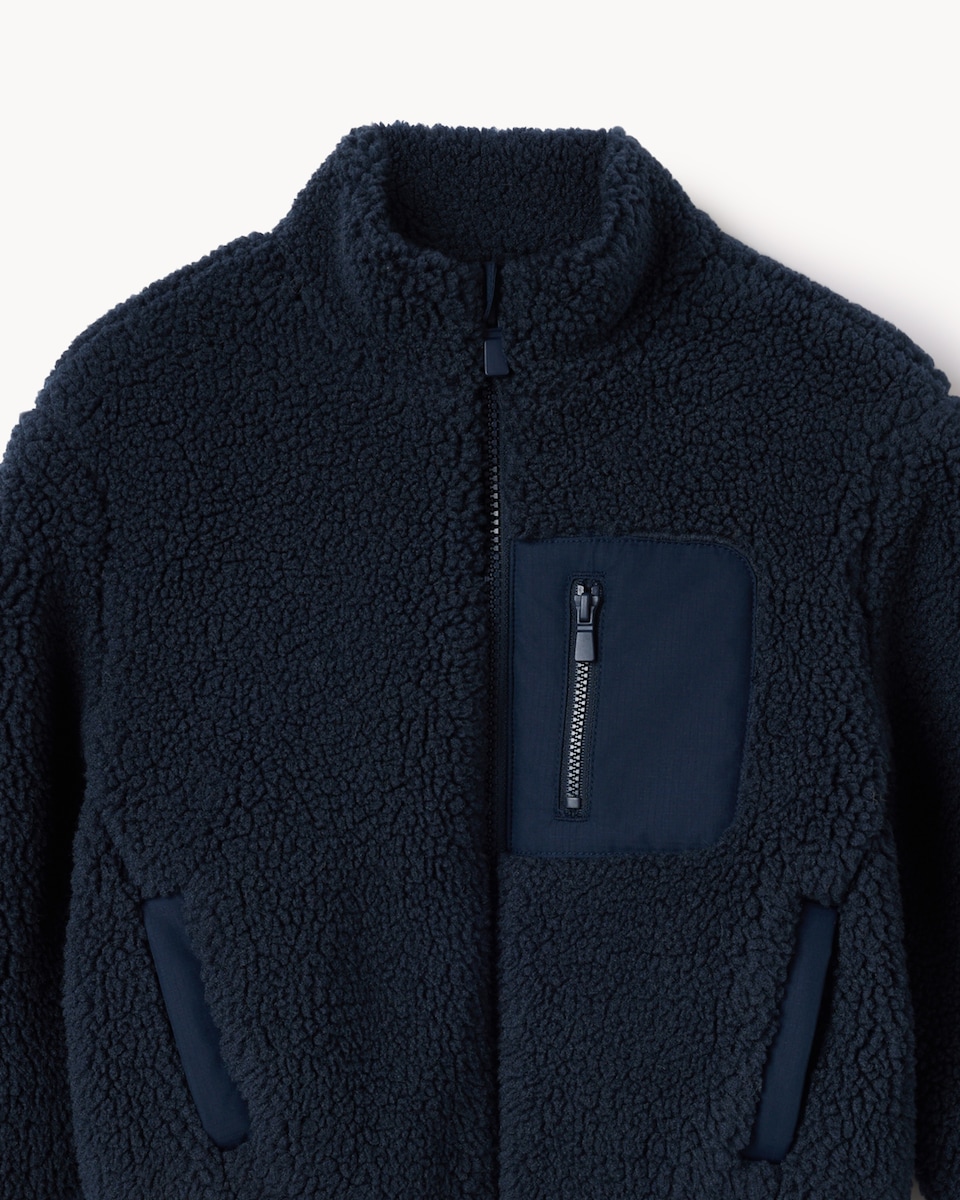 image 1 of F&F Boys Borg Zip Up Jacket in Navy