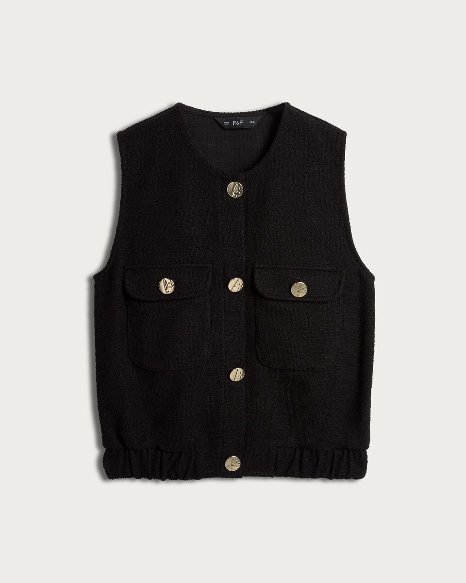 F&F Cotton Rich Boucle Buttoned Waistcoat in Black