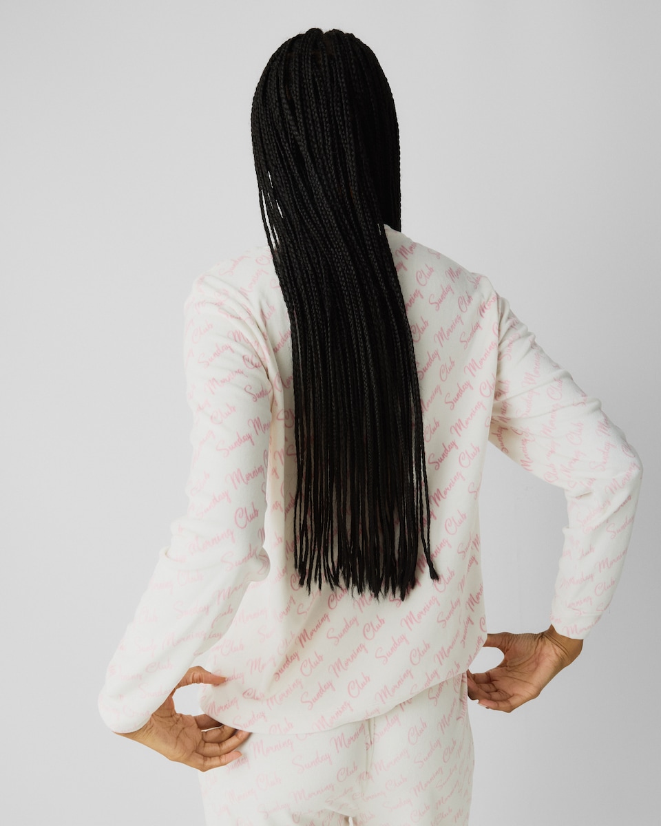 image 1 of F&F Fleece Sunday Morning Club Pyjama Set in Cream