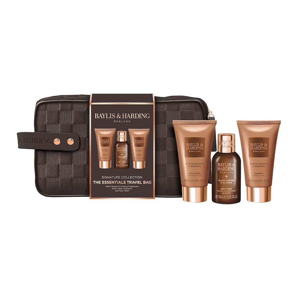 image 1 of Baylis & Harding Black Pepper & Ginseng Men's The Essentials Travel Wash Bag Gift Set