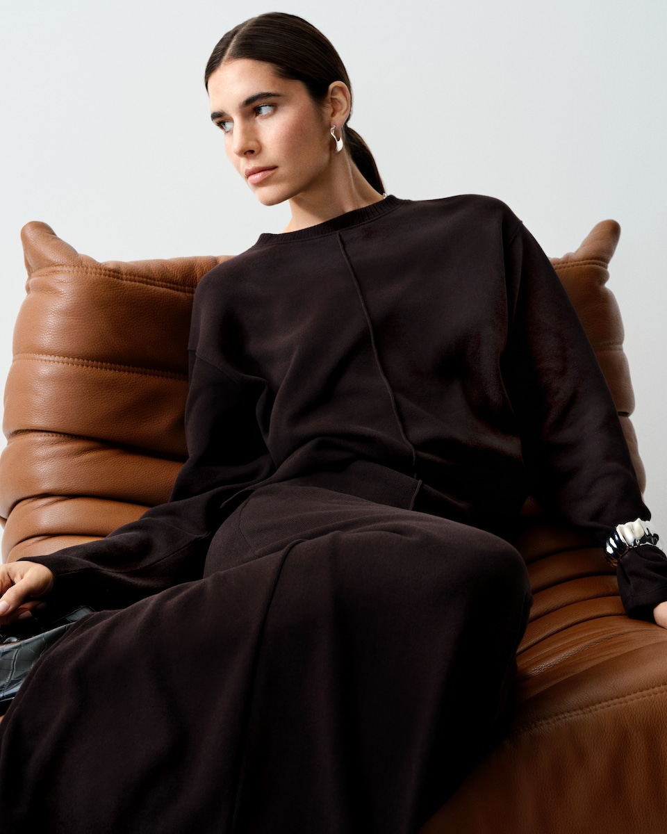 image 1 of F&F Seam Detail Crew Neck Long Sleeved Co-Ord Top in Brown