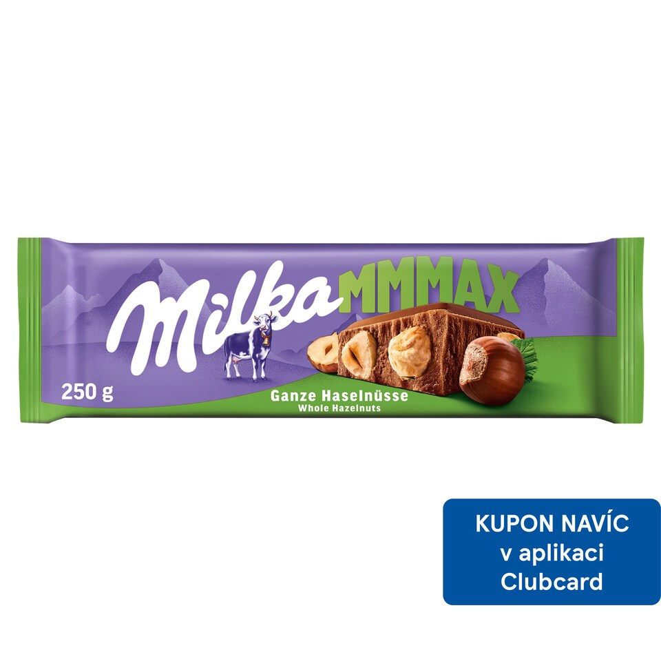 Obrázek 1 pro produkt Milka Wholenut mléčná čokoláda z alpského mléka s celými jádry lískových ořechů 250 g