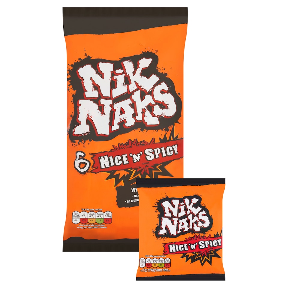image 1 of Nik Naks Nice & Spicy Corn Snacks 6X20g