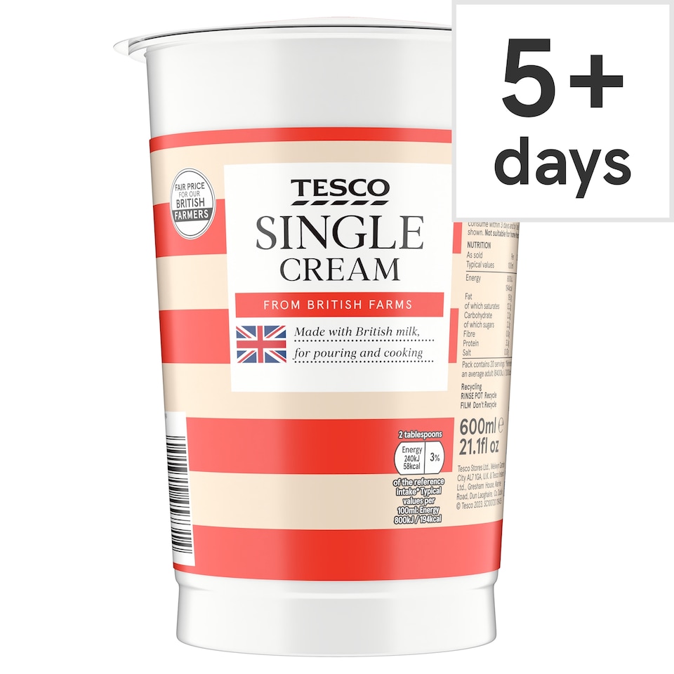 TESCO British Single Cream 600Ml