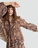 image 1 of F&F Snake Print Tie Neck Blouse in Multi Brown