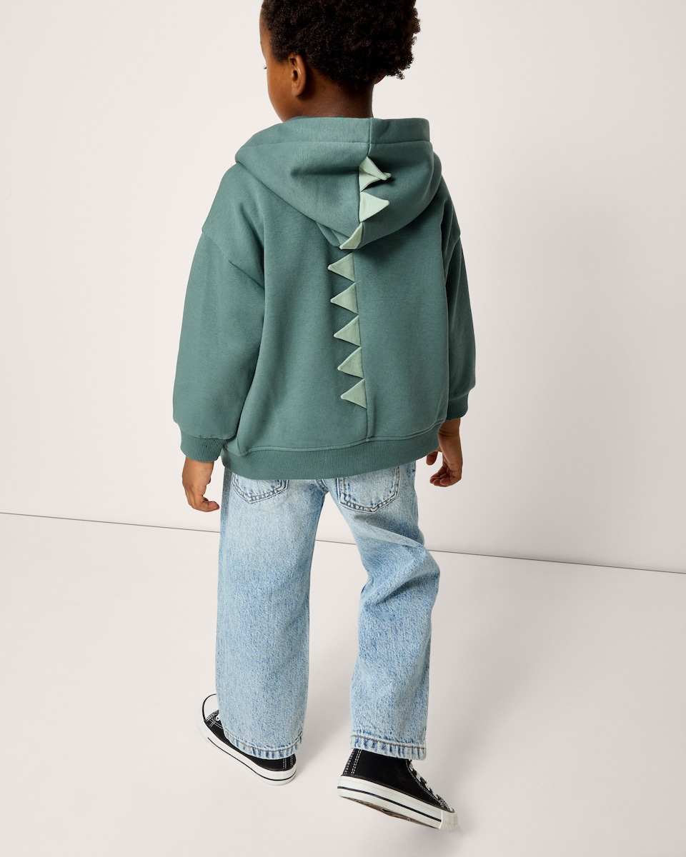 image 1 of F&F Boys Cotton Rich Little Dude Zip Through Hoodie in Teal