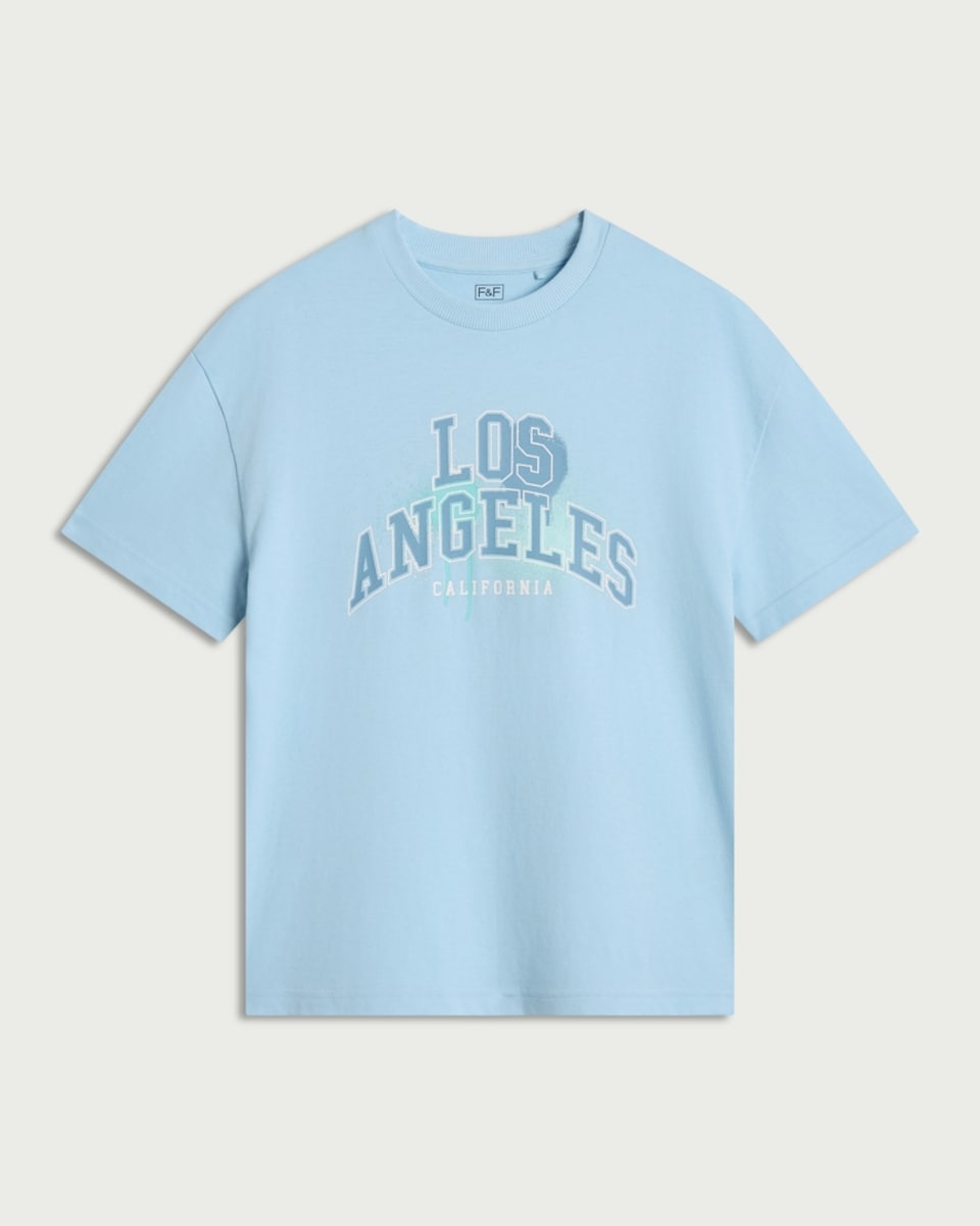 image 1 of F&F Boys Pure Cotton Oversized Fit T-Shirt in Blue