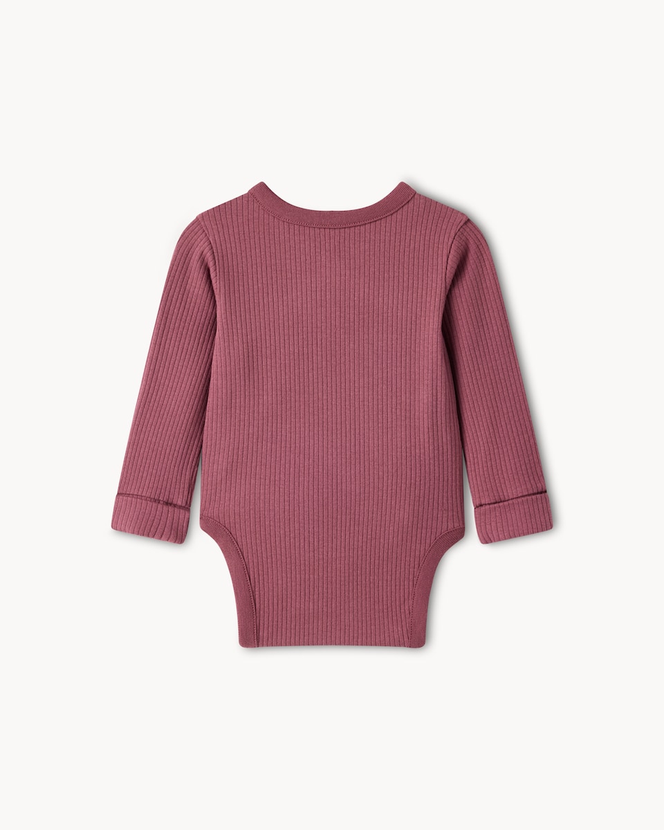 image 1 of F&F Baby 3-Pack Cotton-Rich Ribbed Long Sleeved Bodysuits in Mink