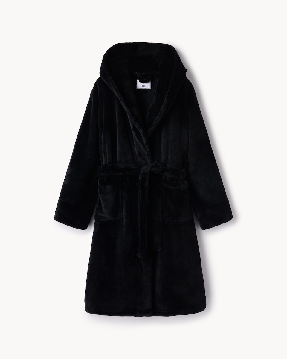 image 1 of F&F Fleece Hooded Dressing Gown in Black