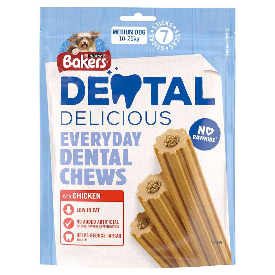 image 1 of BAKERS Dental Delicious Medium Chicken Dog Chews 200g