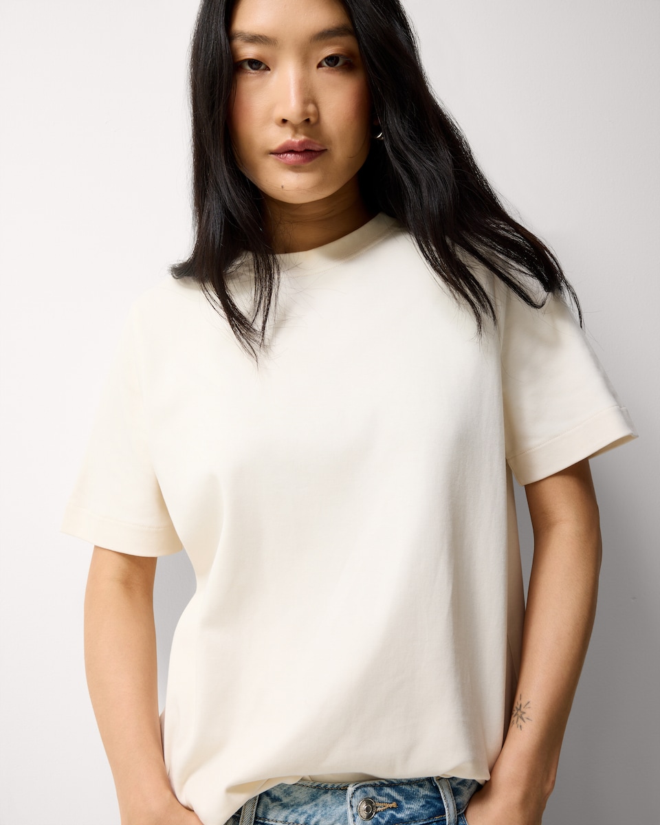 image 1 of F&F Pure Cotton Crew Neck T-Shirt in Cream
