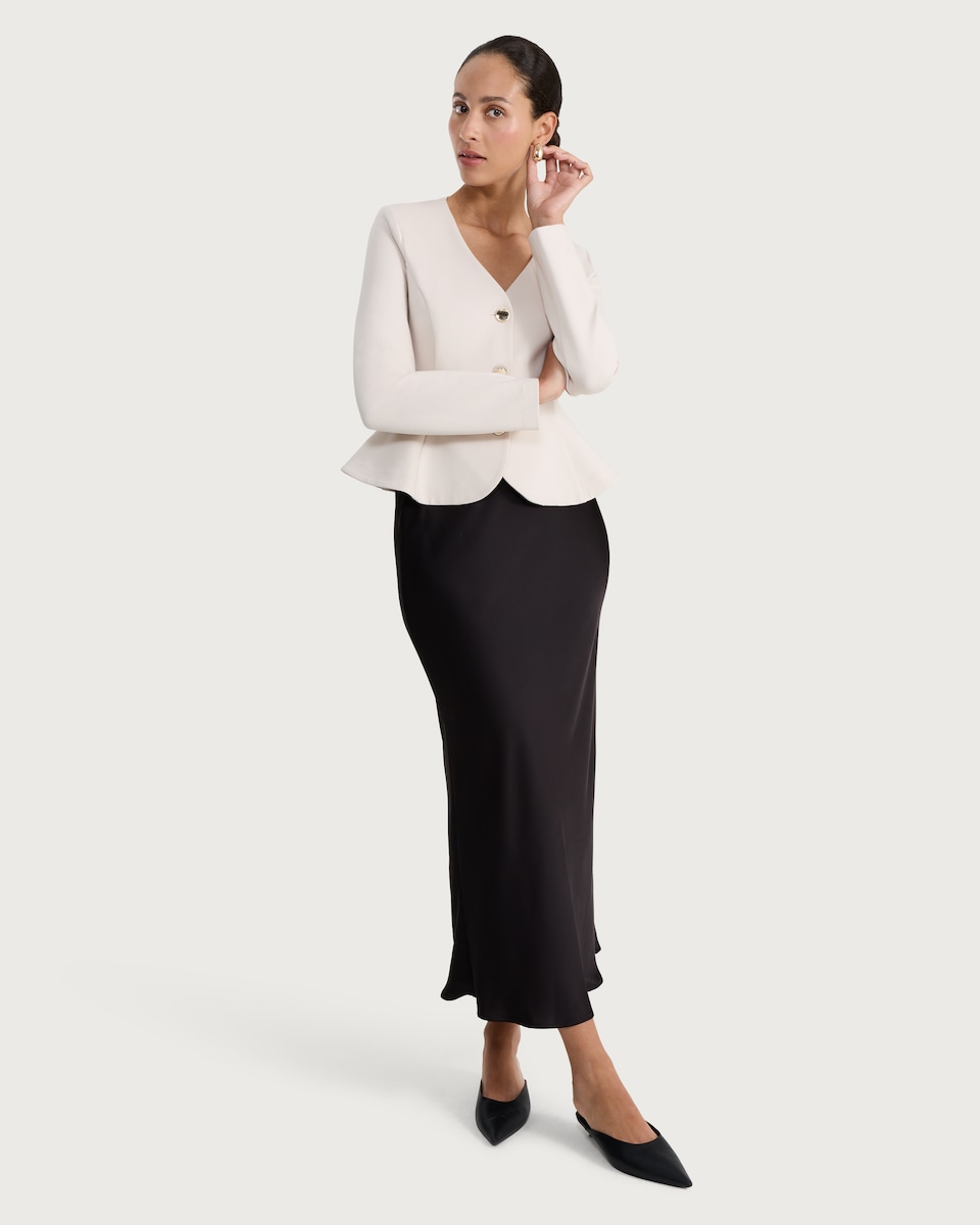 image 1 of F&F Ponte Gold Button Fitted Jacket in Stone