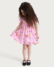 Hello Kitty Pure Cotton Short Sleeved Dress in Pink
