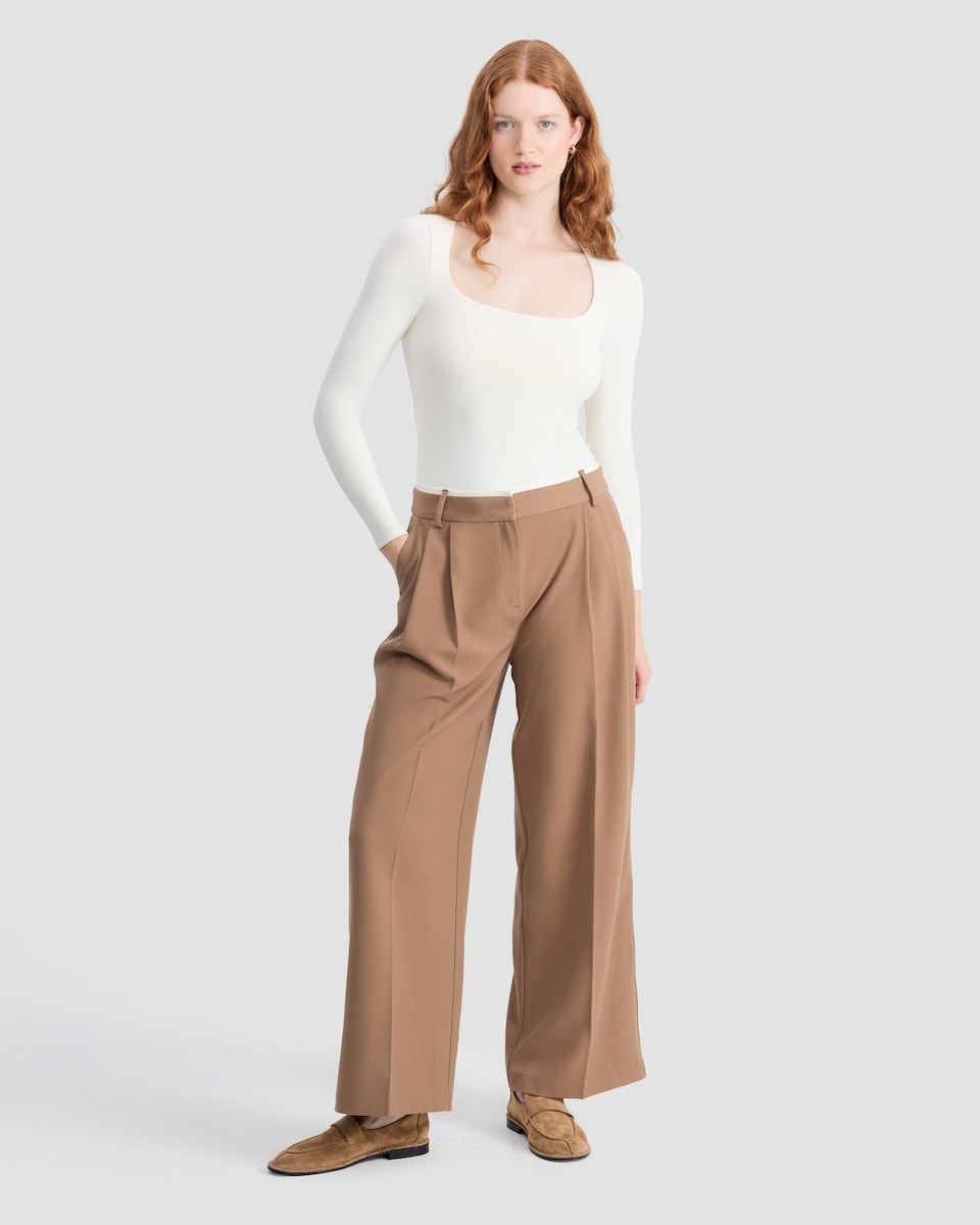 image 1 of F&F Polyamide Square Neck Long Sleeved Bodysuit in Cream