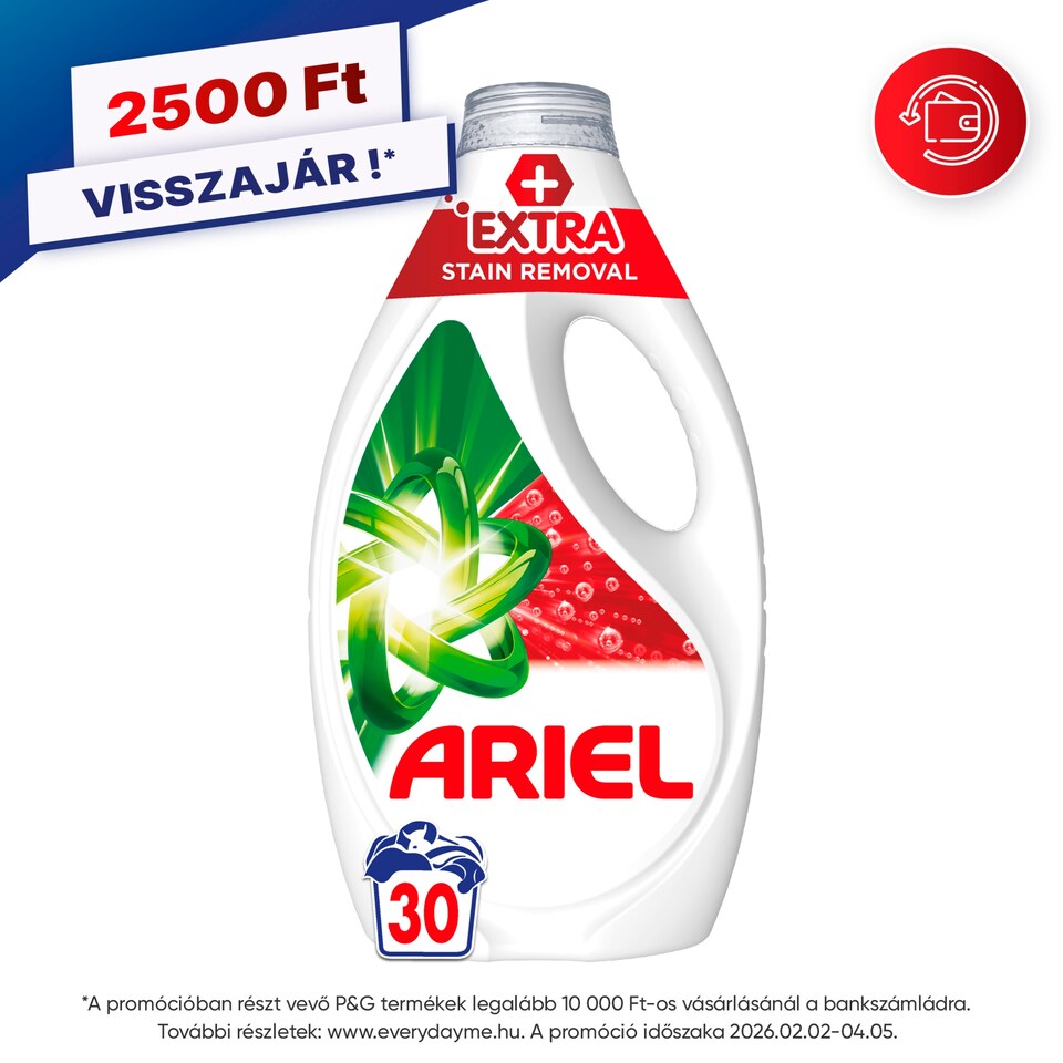 Ariel Folyékony Mosószer, 30 Mosáshoz, + Extra folteltávolító hatás  1. kép