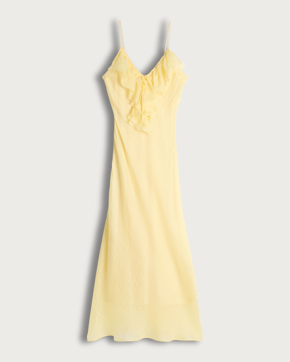 F&F V Neck Ruffle Front Strappy Midi Dress in Yellow