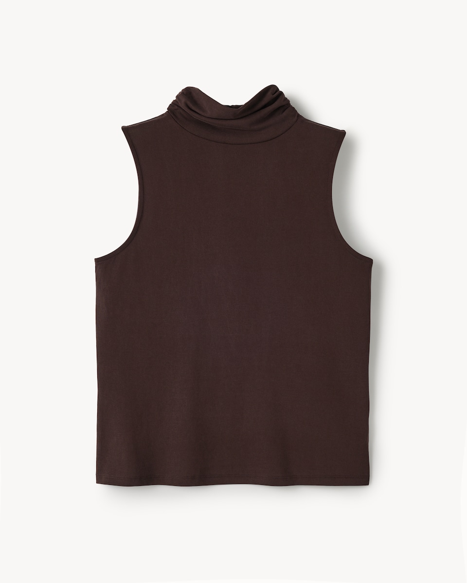 image 1 of F&F Turtle Neck Sleeveless Top in Chocolate