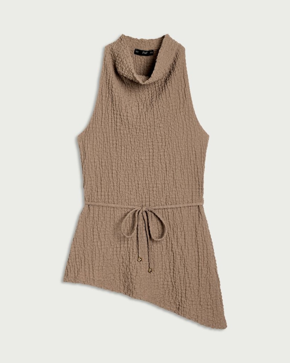 image 1 of F&F Crinkle Textured Draped Co-ord Top in Mink
