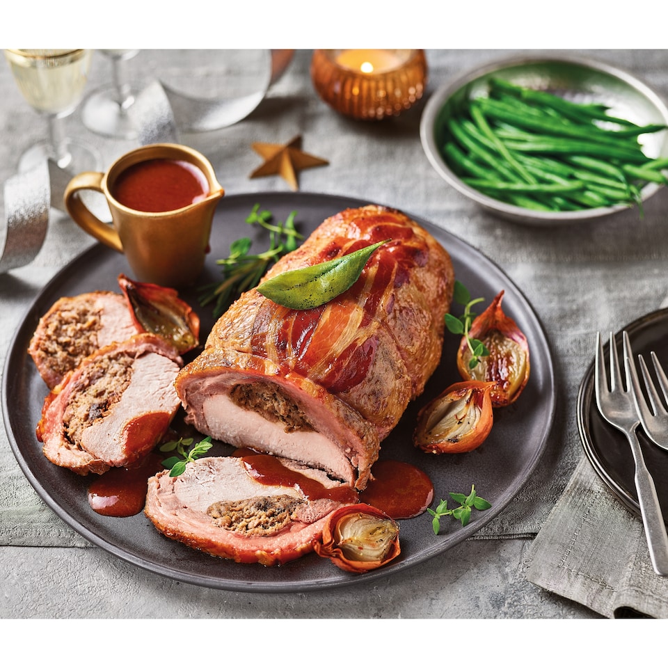 image 1 of 36. Tesco Finest Slow Cooked Two Bird Roast with a Pork, Duck & Plum Stuffing 1.1kg (Serves 4)