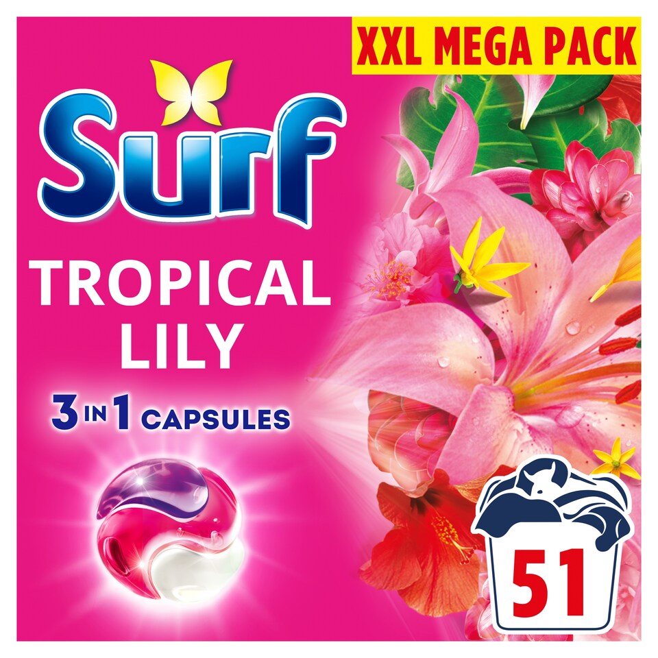 image 1 of Surf 3 in 1 Tropical Lily Laundry Detergent Capsules 51 washes 882.3g