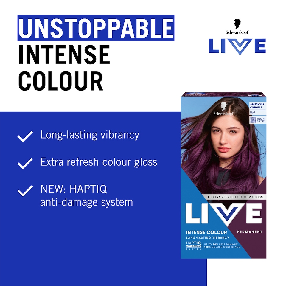 image 1 of Schwarzkopf LIVE Intense Colour U69 Amethyst Chrome Permanent Hair Dye