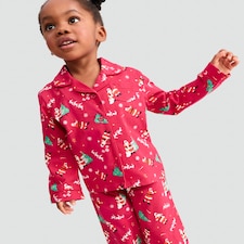 F&F Girls 2-Piece Pure Cotton Santa Print Revere Shirt and Trousers Pyjamas Set in Multi