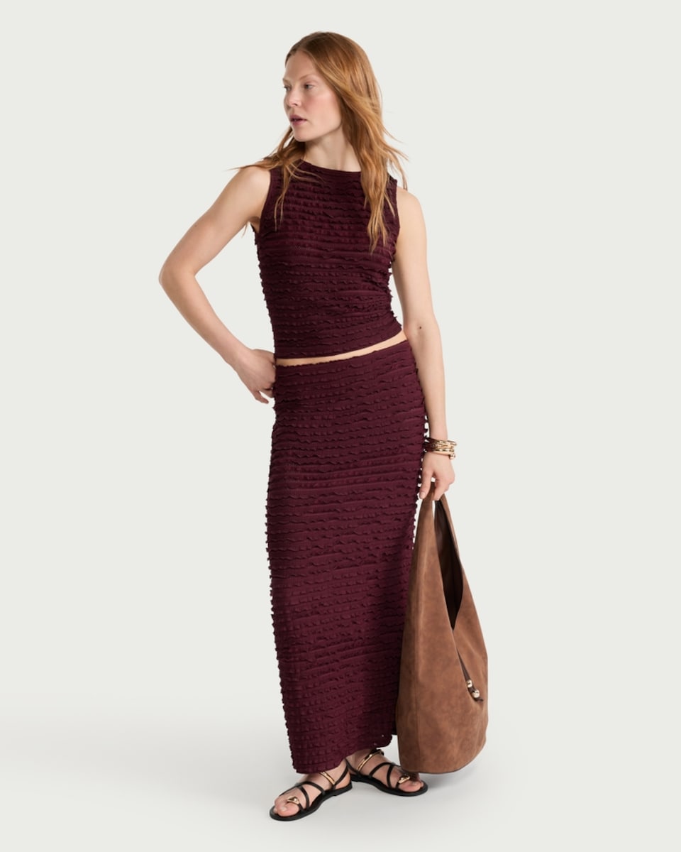 image 1 of F&F Textured Co-ord Midi Skirt in Purple