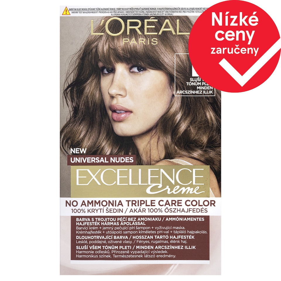 L'Oréal Paris Excellence Nudes 6 U Tmavá blond, 72 ml + 48 ml + 12 ml + 60 ml