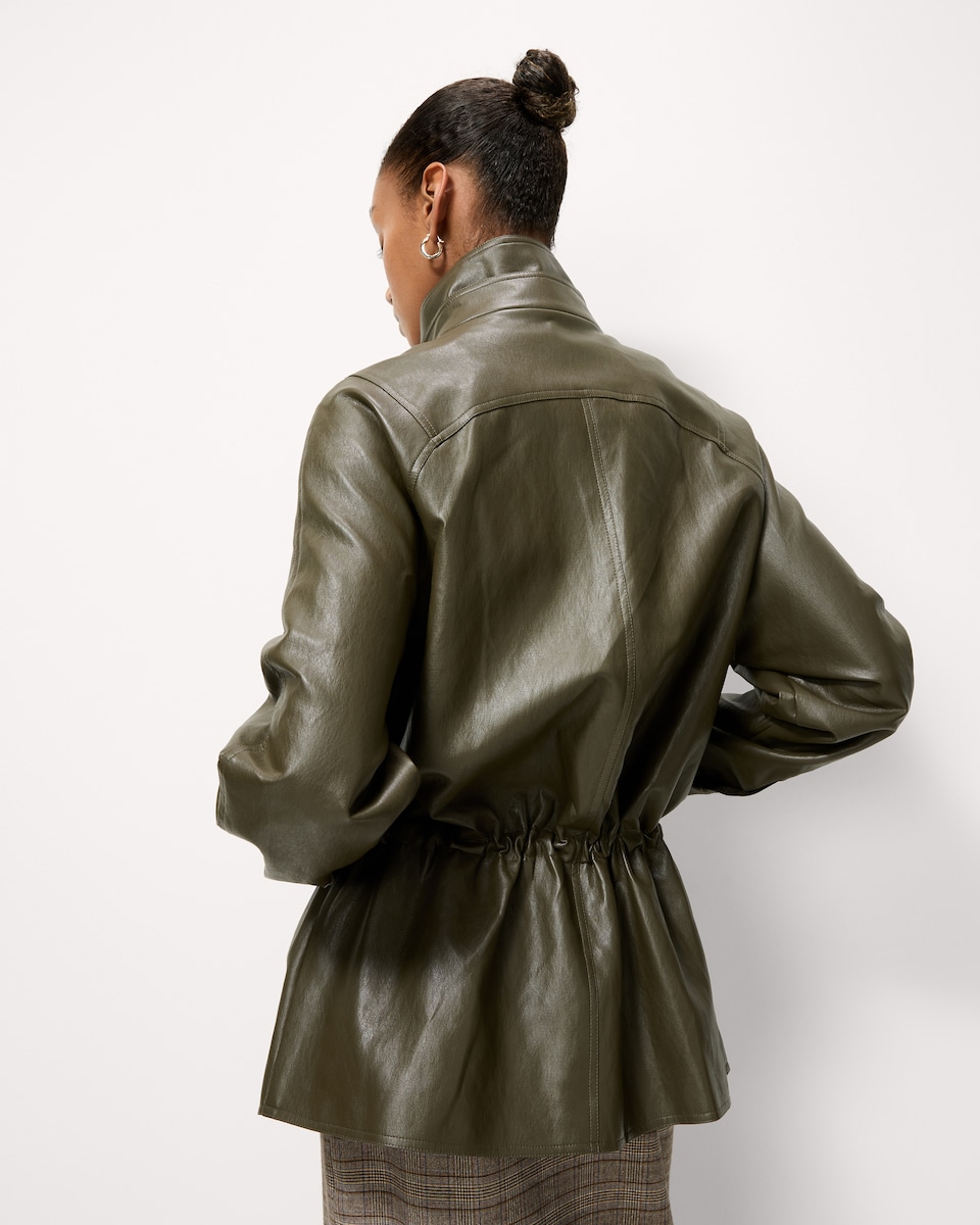 image 1 of F&F Faux Leather Cinched Jacket in Khaki
