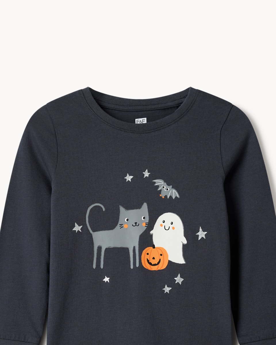 image 1 of F&F Girls Halloween Top, Skirt and Bottoms Pyjama Set in Black