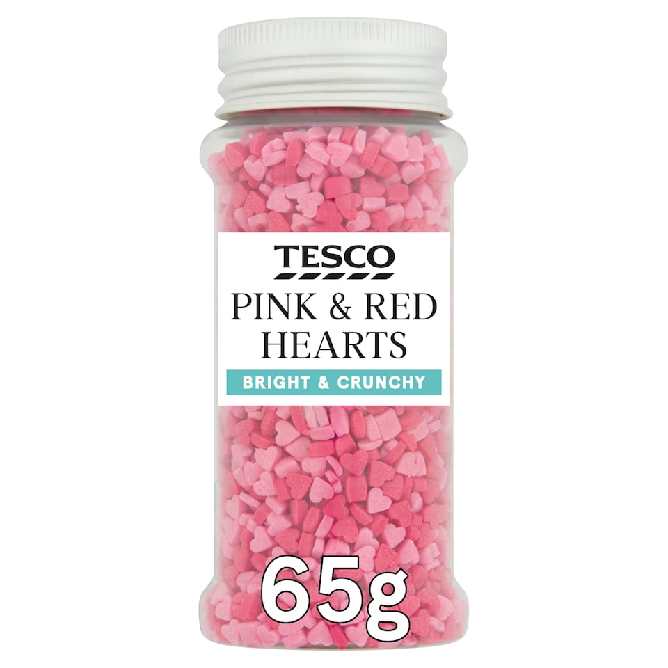 Tesco Pink & Red Heart Sprinkles 65G
