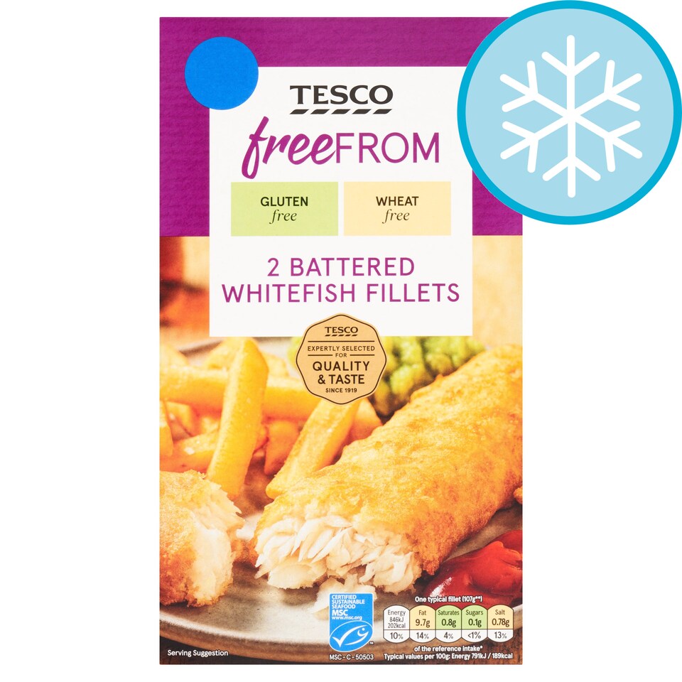 Tesco Free From 2 Battered Whitefish Fillets 270g Tesco Groceries