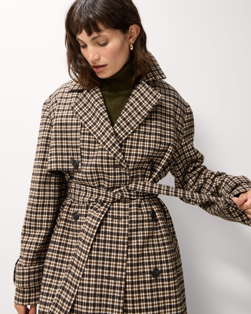 image 1 of F&F Checked Belted Trench Coat in Multi Brown