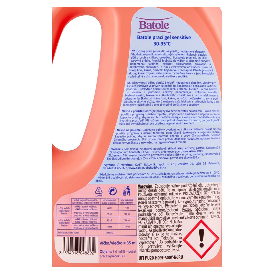 Obrázek 1 pro produkt Qalt Batole Sensitive prací gel 30 praní 1,5l