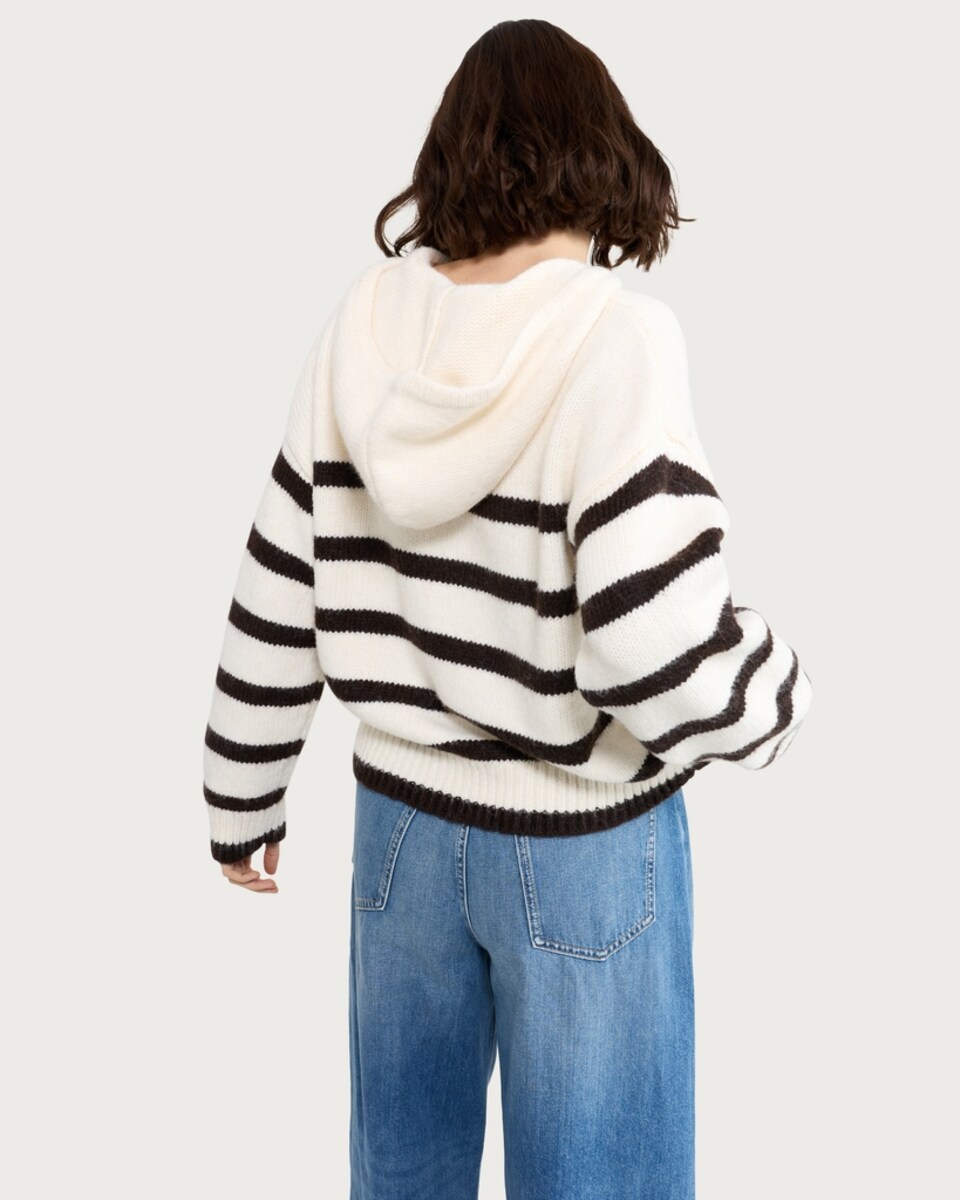 image 1 of F&F Striped Tie V Neck Hoodie in Multi