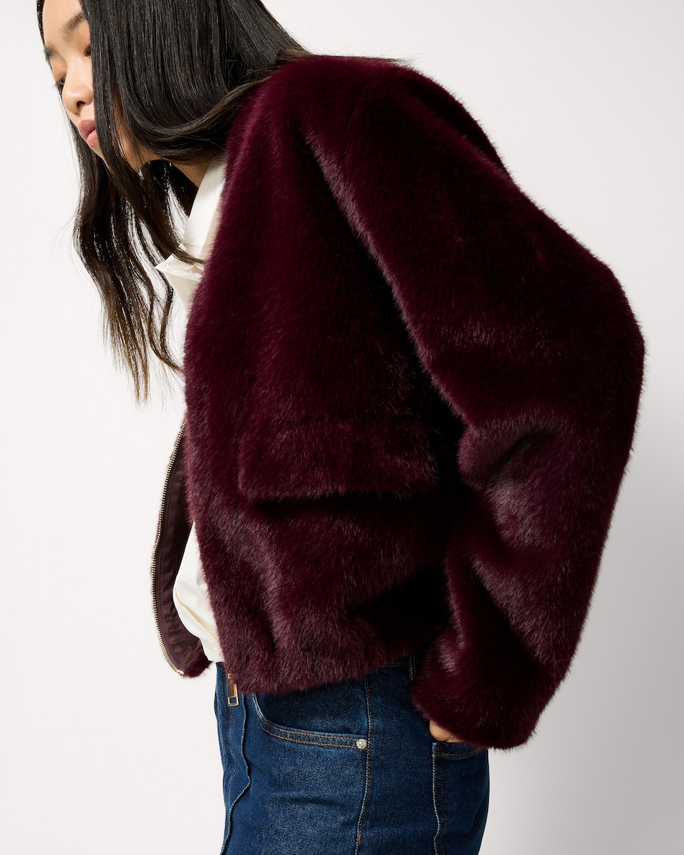 image 1 of F&F Faux Fur Zip Up Short Jacket in Purple