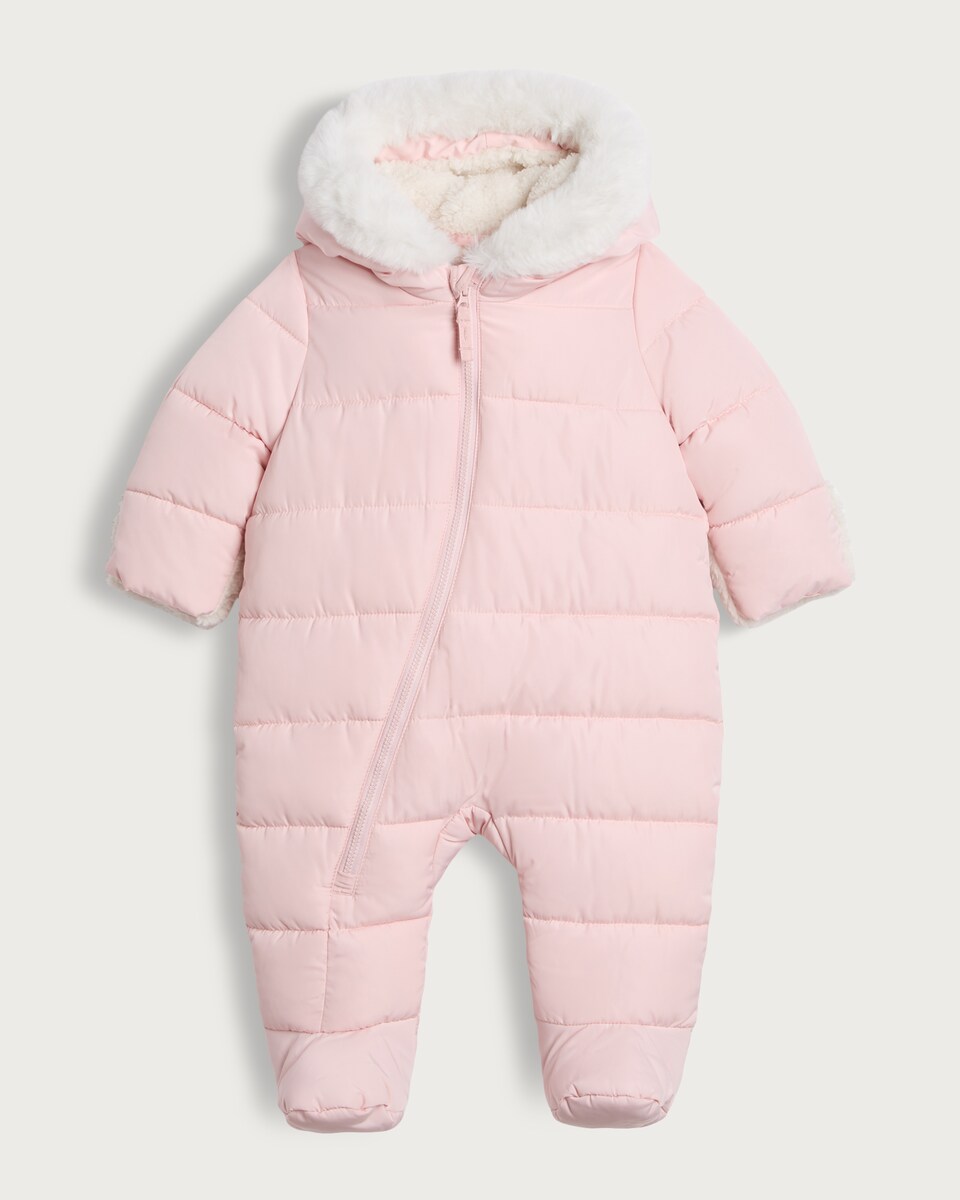 image 1 of F&F Baby Shower Resistant Padded Pramsuit in Pink