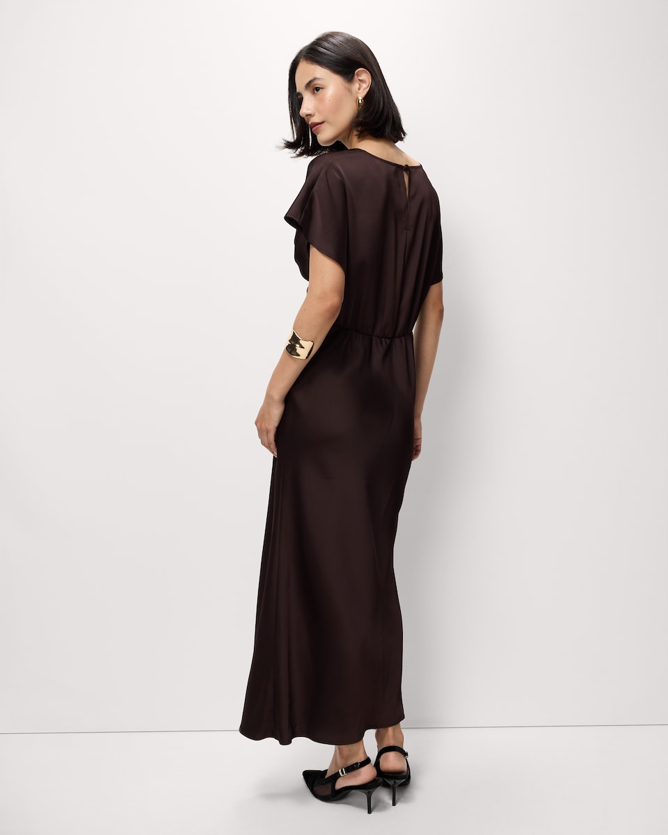 image 1 of F&F Satin V Neck Midi Dress in Brown