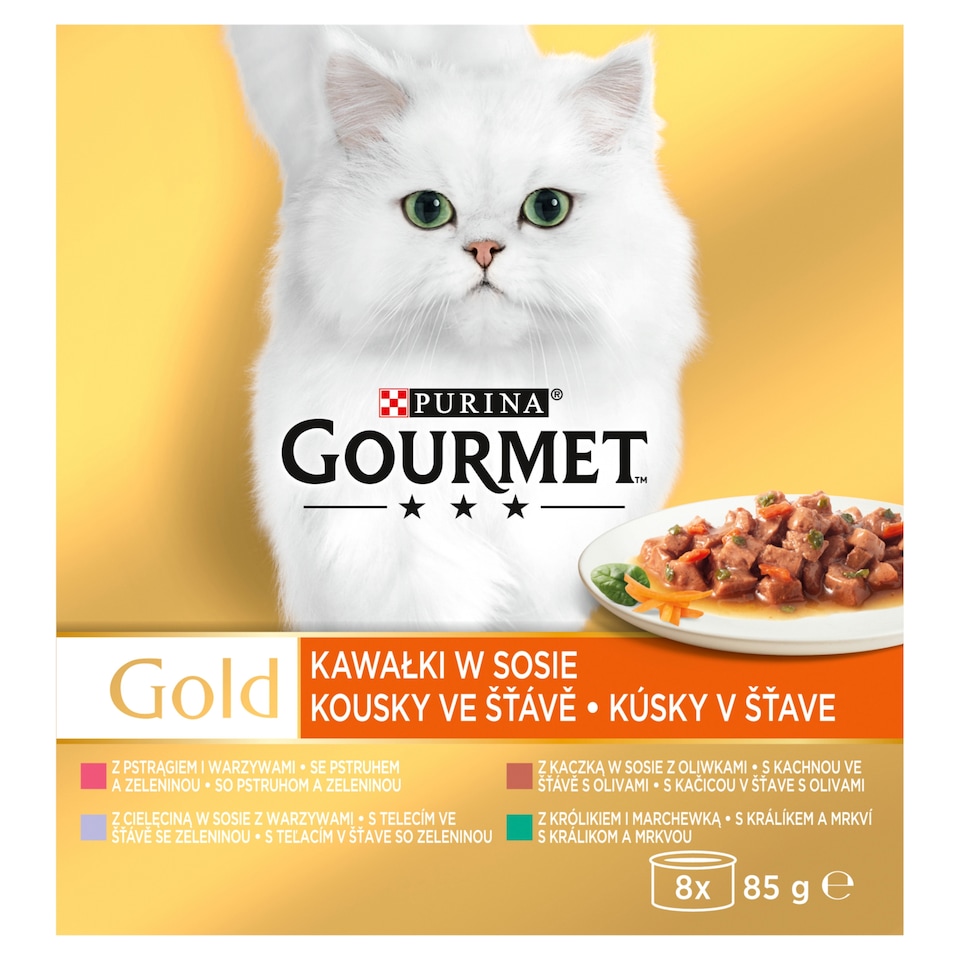 obrázok 1 z Gourmet Gold konzervy pre mačky kačka, pstruh, králik, teľacie v šťave 8 x 85 g