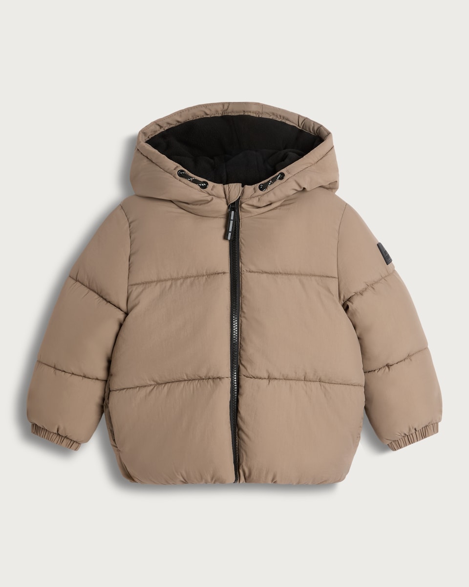 F&F Boys Zip Through Hooded Puffer Jacket in Stone