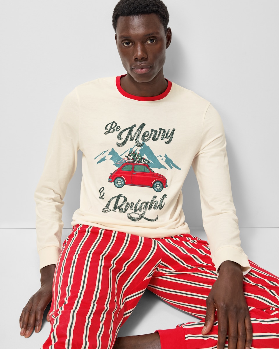 image 1 of Christmas Pure Cotton Merry and Bright Matching Family Pyjama Set in Cream