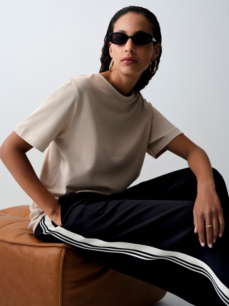 image 1 of The F&F Edit Side Stripe Wide Leg Trousers in Black