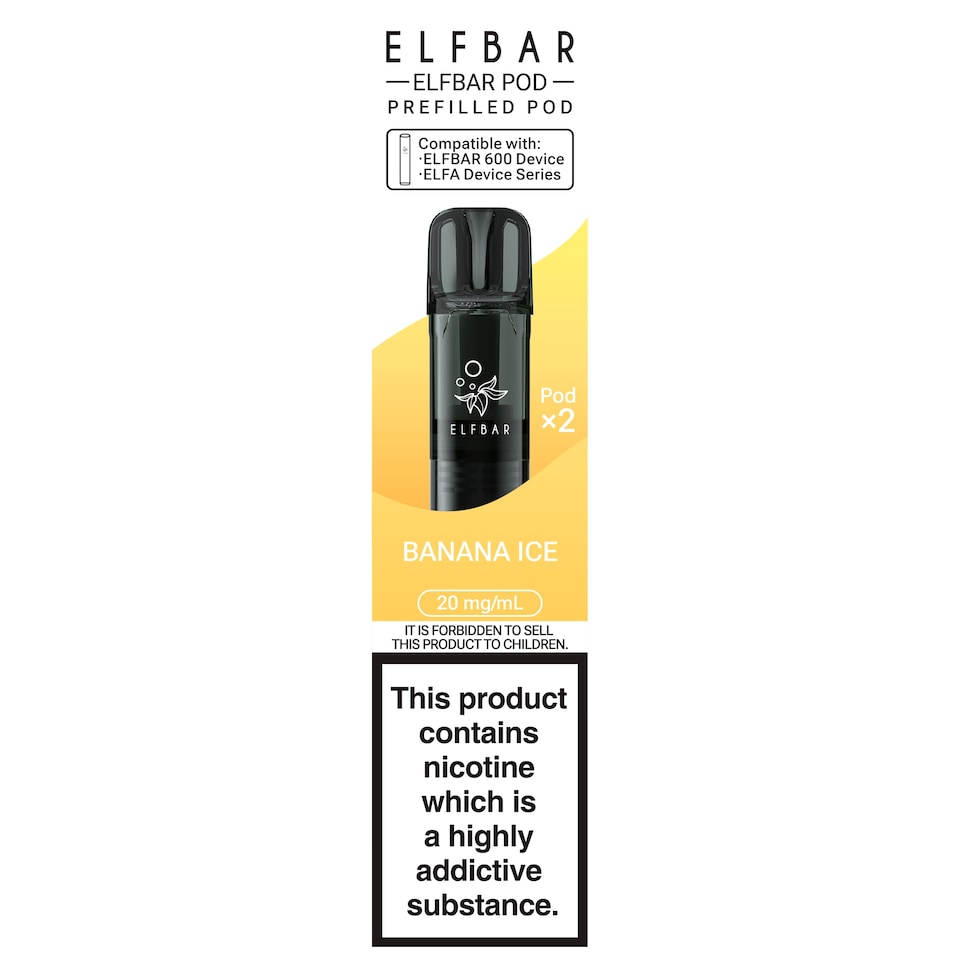 Elf Bar 600 Refillable Pod Banana Ice 20mg/ml 2 x 2ml