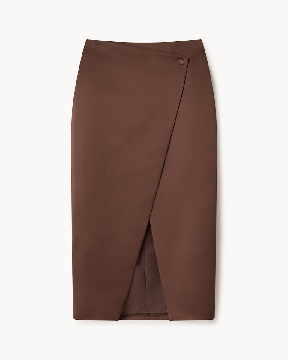 image 1 of F&F Satin Tailored Midi Skirt in Brown
