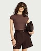 image 1 of The F&F Edit Lyocell Blend Pleated Co-ord Shorts in Chocolate