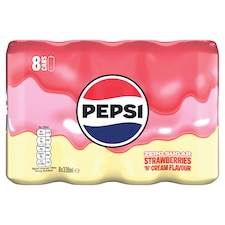 Pepsi Zero Sugar Strawberries 'N' Cream Flavour Soft Drink 8 x 330 ml