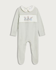 Peter Rabbit Pure Cotton Striped Long Sleeved Sleepsuit in White