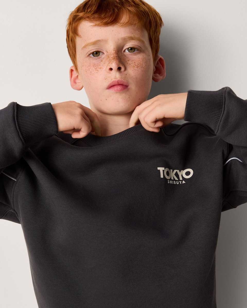 image 1 of F&F Boys Cotton Rich Slogan Oversized Fit Sweatshirt in Grey
