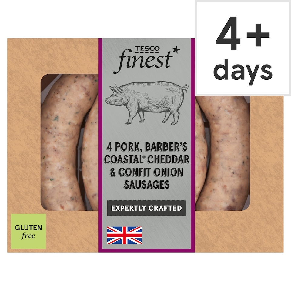 Tesco Finest 4 Pork, Coastal Cheddar & Confit Onion Sausages 440g