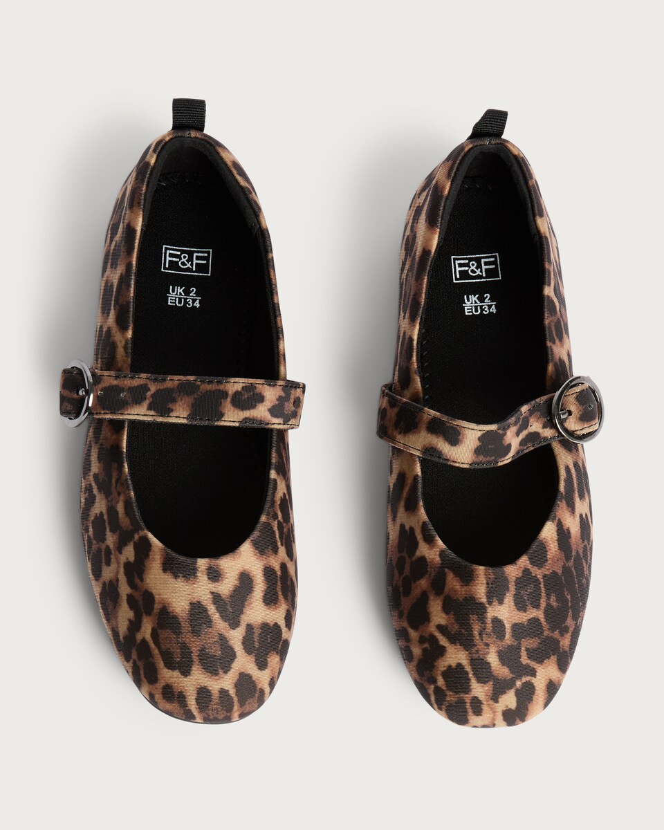 image 1 of F&F Girls Leopard Print Mary Jane Ballet Flats in Multi